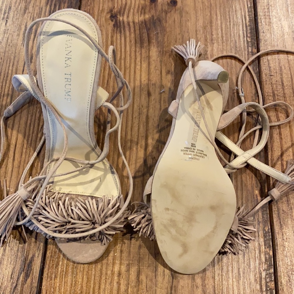 Gorgeous nude suede tassel lace up heels! Worn once! Size 8.